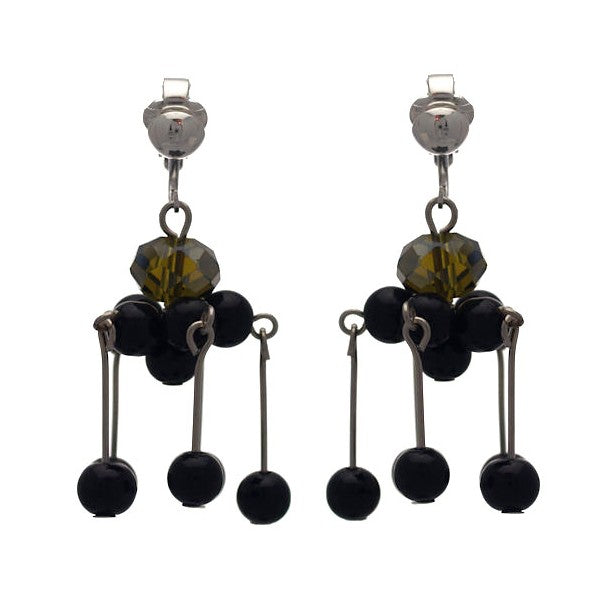 DONNALEE Silver plated Black long Drop Bead Clip On Earrings