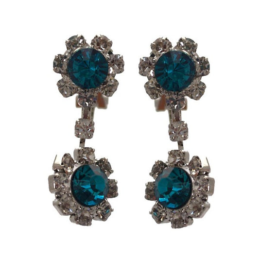 Dottie Silver tone Turquoise Crystal Clip On Earrings