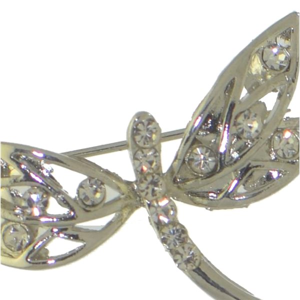 DRAGONFLY silver tone crystal brooch