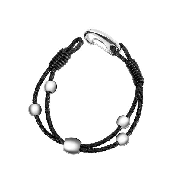 DYLAN Stainless Steel And Black Leather Bracelet