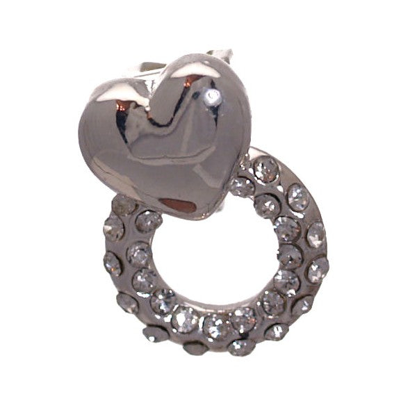 EBA Silver tone Crystal Heart and Loop Clip On Earrings