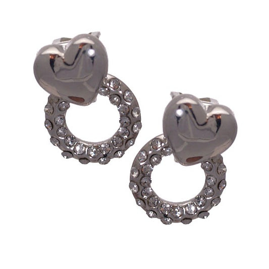 EBA Silver tone Crystal Heart and Loop Clip On Earrings