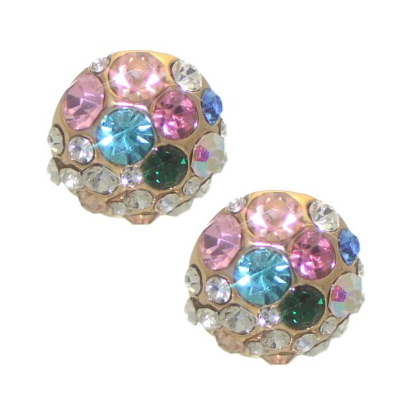 EBERTA Gold tone Multi Coloured Crystals Clip On Earrings
