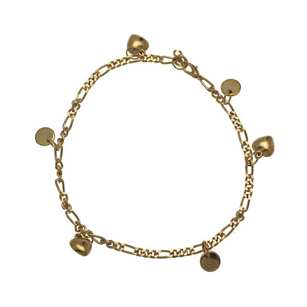 ECCHUMATI Gold Plated Heart and Disk Ankle Chain