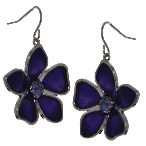 ECHO silver plated purple flower hook earrings by Rodney