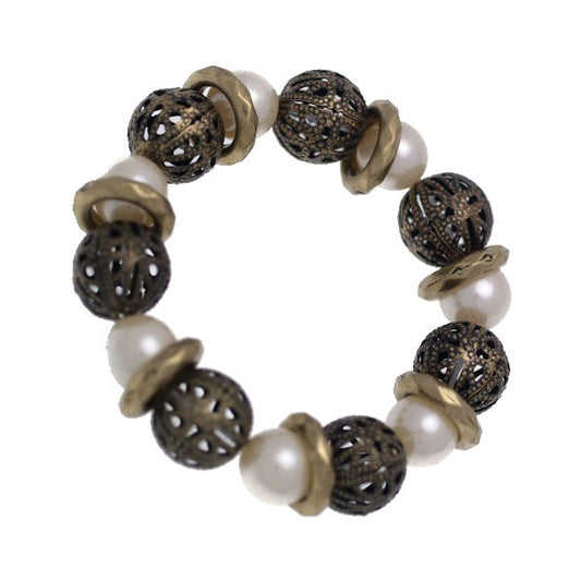 Ecstatic Gold tone faux Pearl Elasticated Bracelet