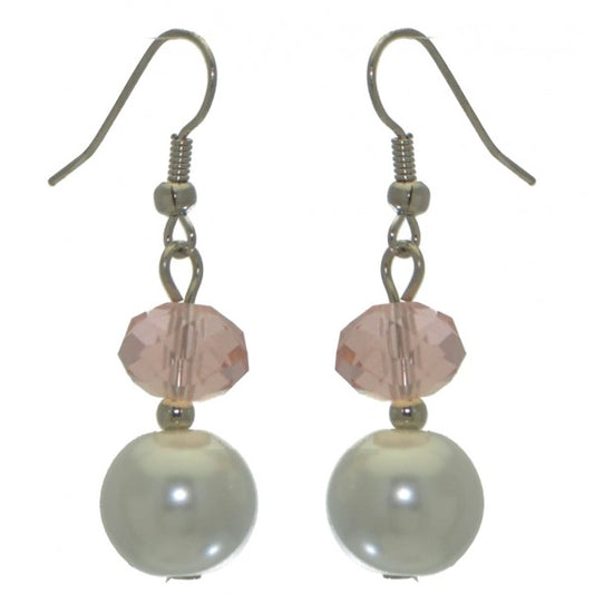 EDANA silver tone pink crystal hook earrings