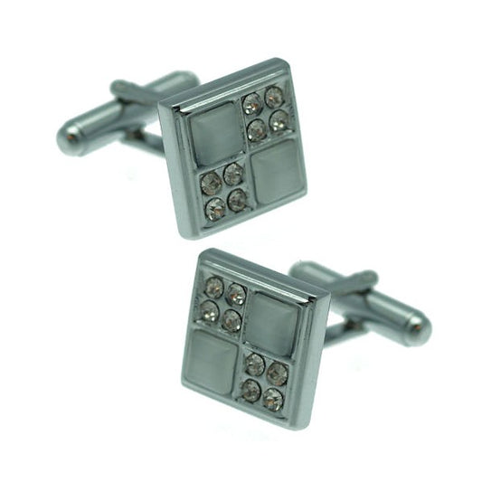 Edison ECL 0005 S Silver tone Squares Grey Crystal Cufflinks