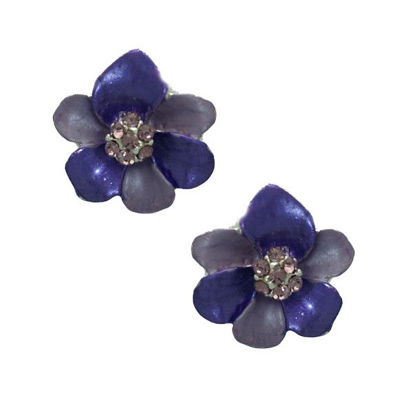 Eileen Silver tone Lilac Crystal Flower Clip On Earrings