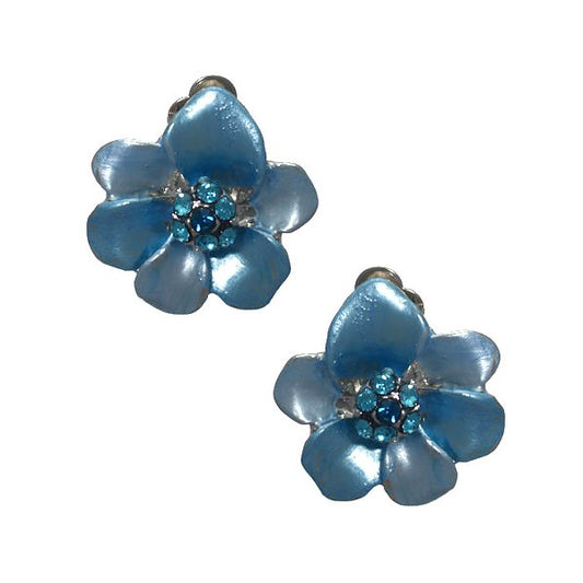 Eileen Silver tone Turquoise Crystal Clip On Earrings