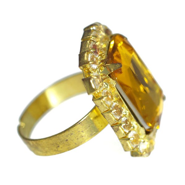Elaxi Gold tone Amber Crystal Fashion Ring