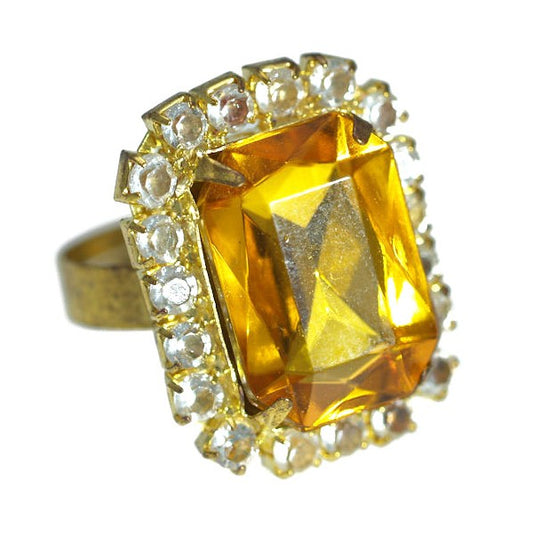 Elaxi Gold tone Amber Crystal Fashion Ring