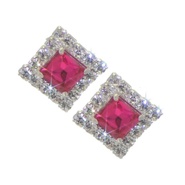 ELOQUENT Silver tone Fuchsia Crystal Clip On Earrings