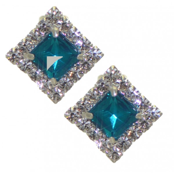 ELOQUENT Silver tone Turquoise Crystal Clip On Earrings