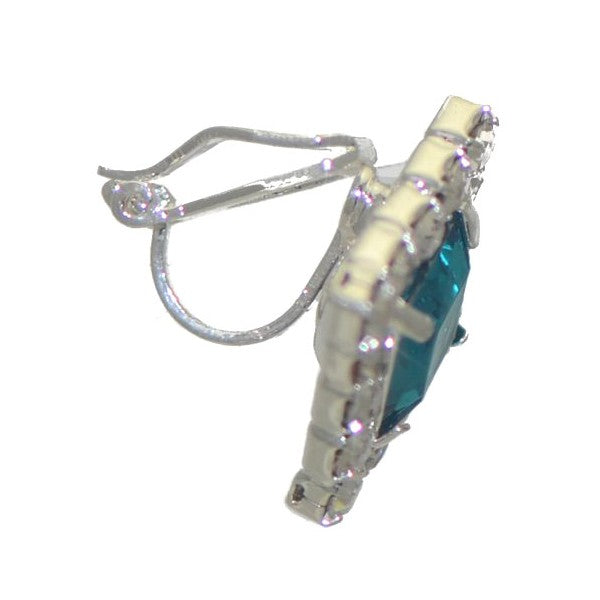 ELOQUENT Silver tone Turquoise Crystal Clip On Earrings