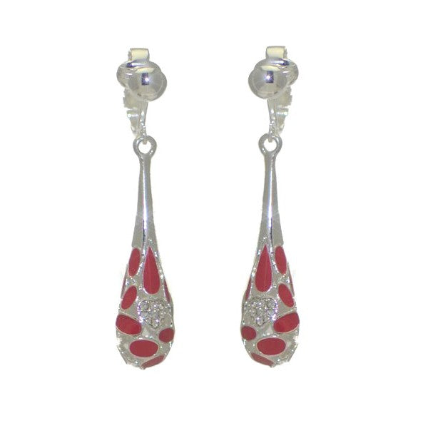 ELRICA Silver plated Red Crystal Clip On Earrings