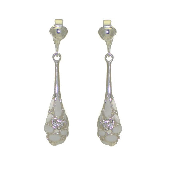 ELRICA Silver plated White Crystal Clip On Earrings