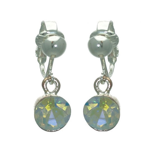 Enid Silver plated 8mm Aurora Borealis Crystal Clip On Earrings