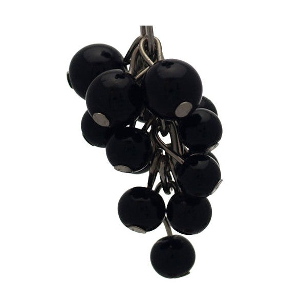 ENRICHETTA Silver Black Bead Multi Drop Clip On Earrings