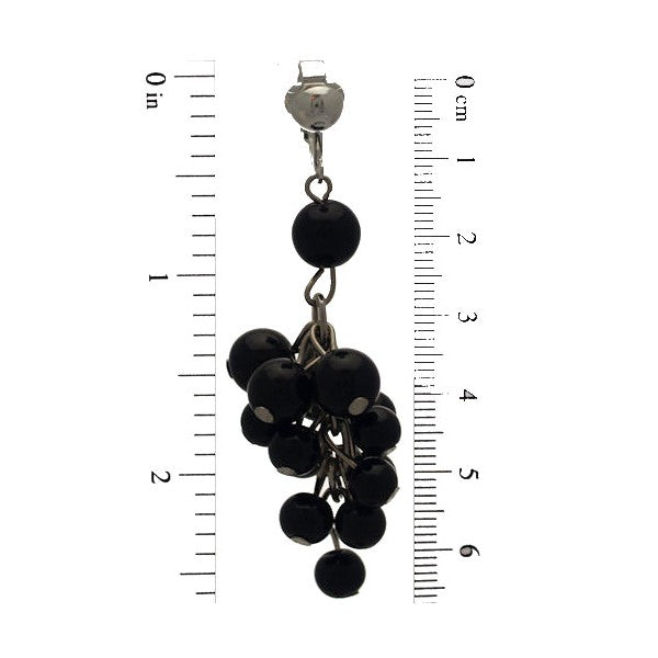 ENRICHETTA Silver Black Bead Multi Drop Clip On Earrings