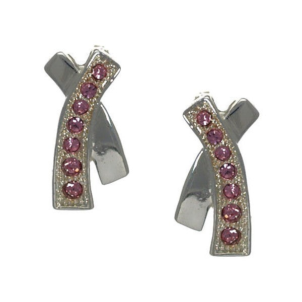 Eponia Silver tone Pink Crystal Clip On Earrings