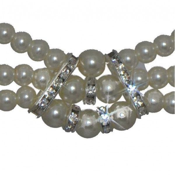 ERLINA Silver tone 3 Strand faux Pearl Necklace Hook Earrings