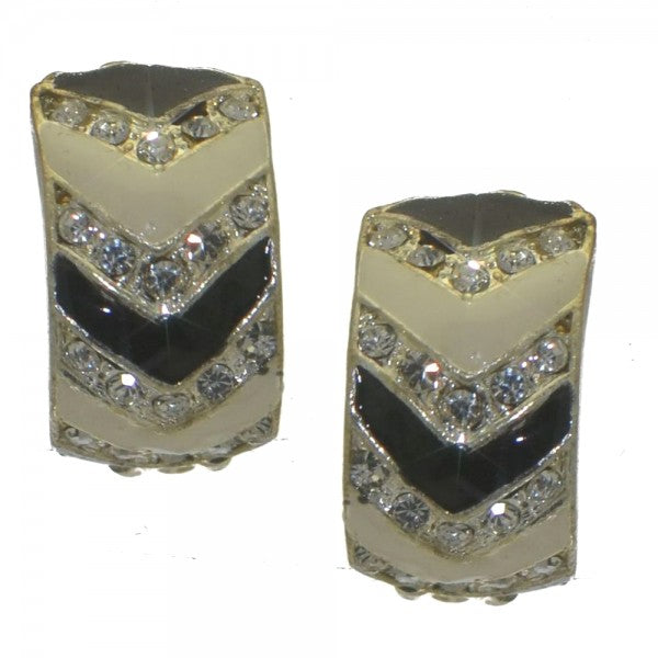 ESPARTA silver tone black cream crystal clip on earrings