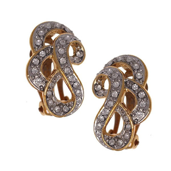 EUPHEMIA Gold Plated Crystal Clip On Earrings