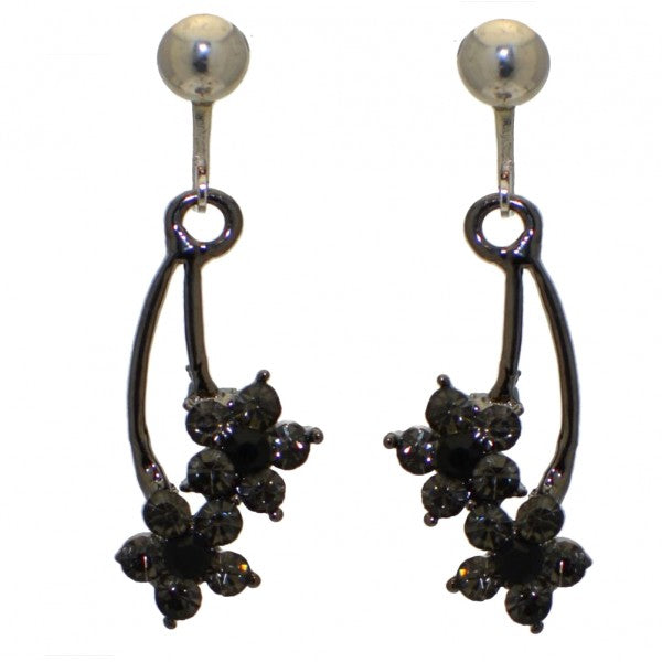 EVELINA black crystal drop clip on earrings