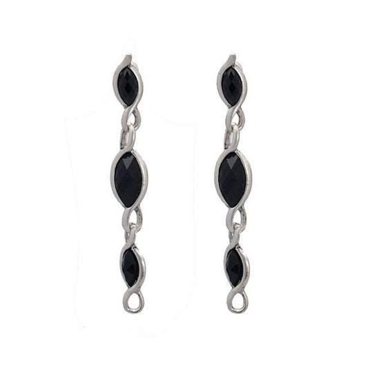 Everlyse Antique Silver tone Black Drop Post Earrings