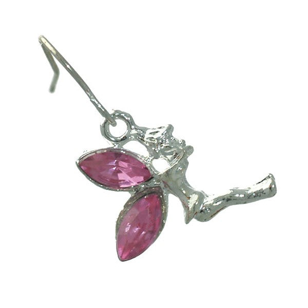 Faerie Silver tone Rose Pink Hook Earrings