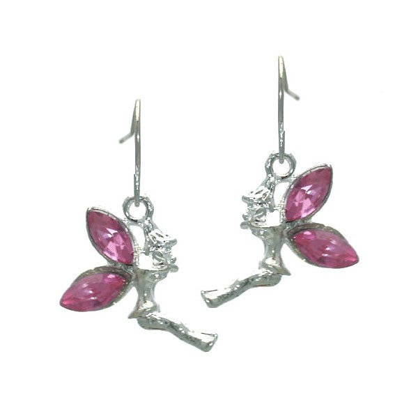 Faerie Silver tone Rose Pink Hook Earrings