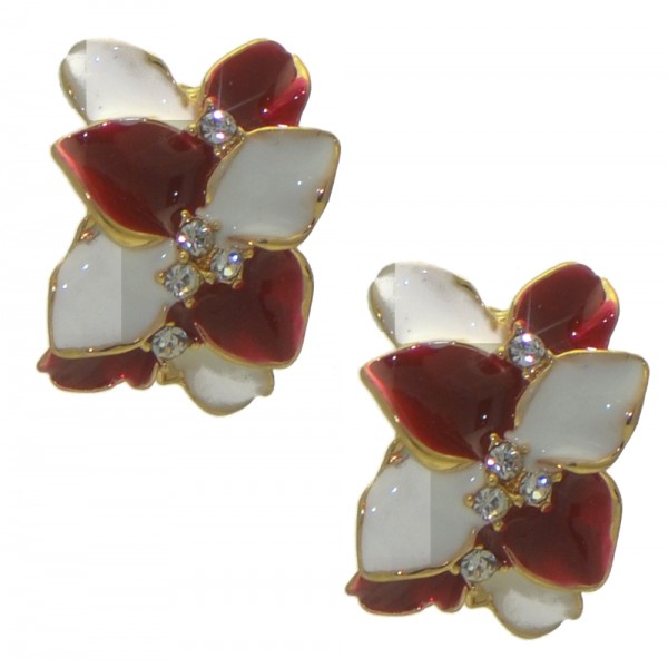 FAIGA Gold tone Red White Clip On Earrings