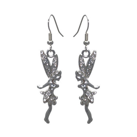 Fairy Silver tone Crystal Hook Earrings