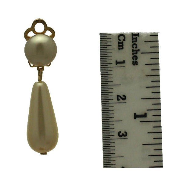 Farica Large Gold plated Cream faux Pearl Drop Clip On Earrings