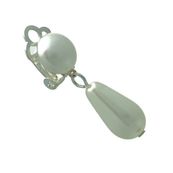 Farica Small Silver tone White faux Pearl Clip On Earrings