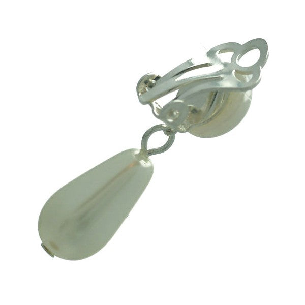 Farica Small Silver tone White faux Pearl Clip On Earrings