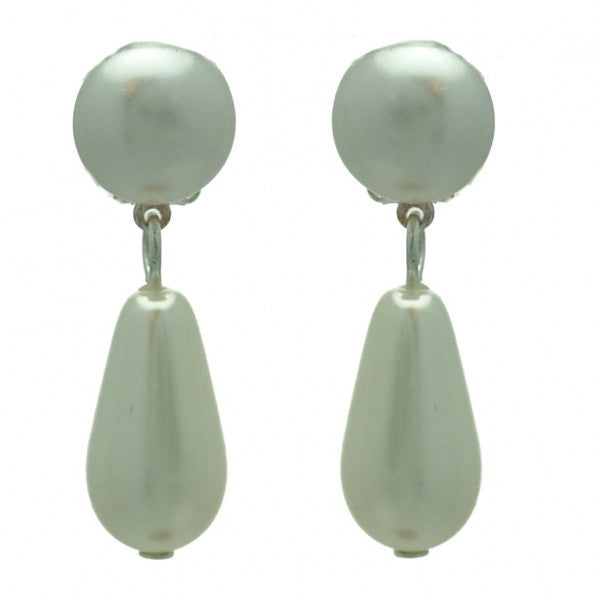 Farica Small Silver tone White faux Pearl Clip On Earrings