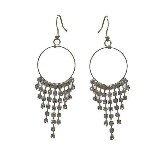 FELICITY Silver Round Clear Crystal Hook Earrings