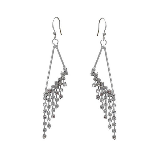 FELICITY Silver tone Triangle Clear Crystal Hook Earrings