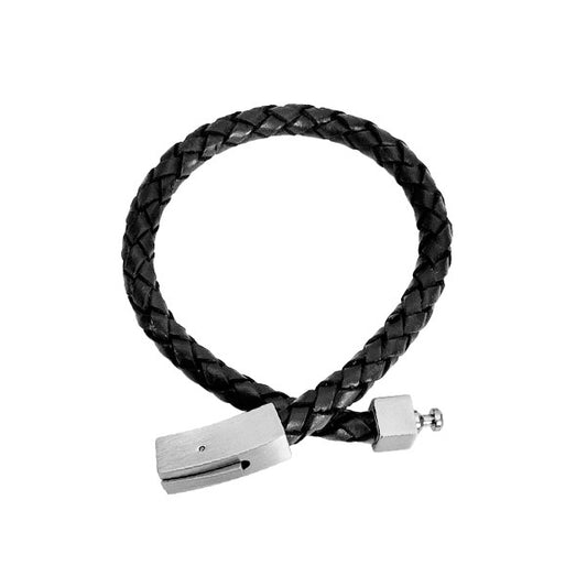 FELIX Stainless Steel And Black Leather Bracelet