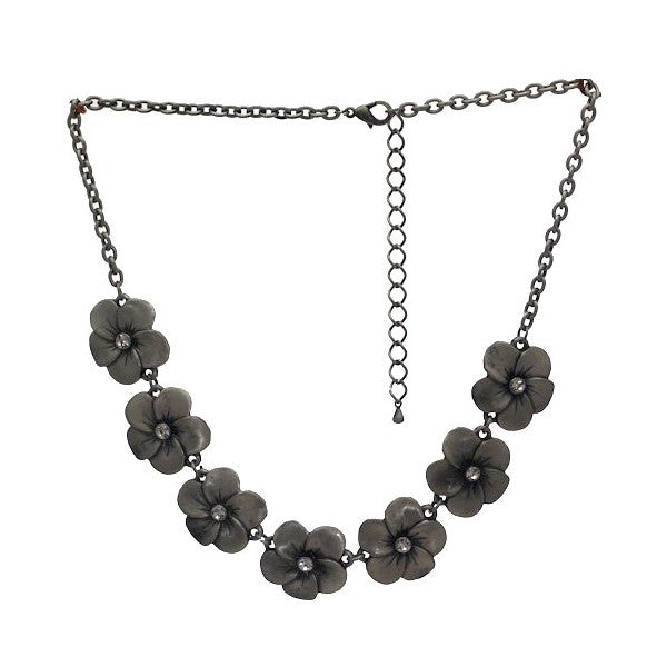 FIORE Pewter Finish Crystal Flower Necklace By Rodney