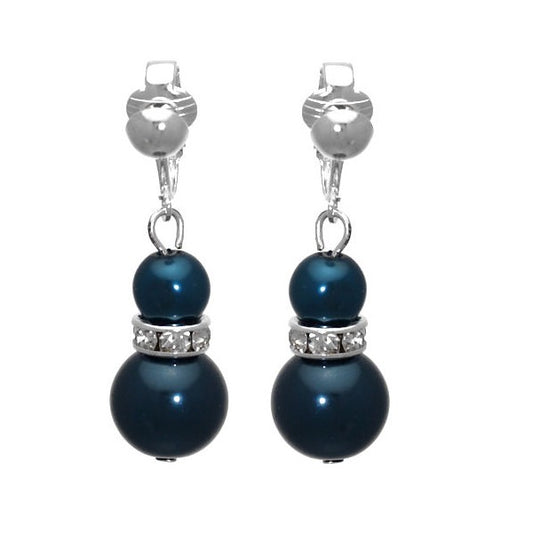 Florentin Silver plated Crystal Teal faux Pearl Clip On Earrings