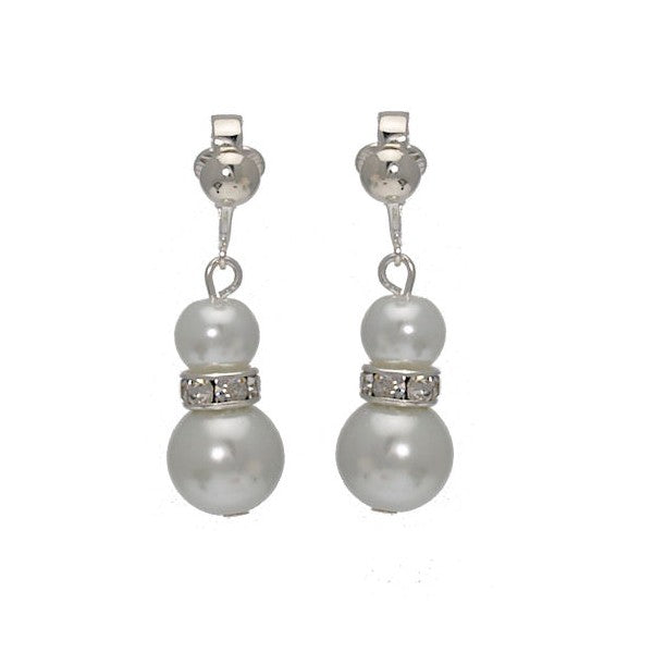 Florentin Silver plated Crystal White faux Pearl Clip On Earrings