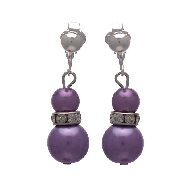 Florentin Silver tone Crystal Lilac faux Pearl Clip On Earrings