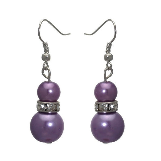 Florentin Silver tone Crystal Lilac faux Pearl Hook Earrings