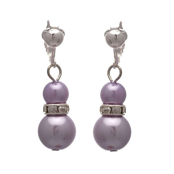 FLORENTIN Silver tone Pale Lilac faux Pearl Clip On Earrings