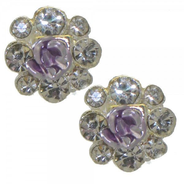 FLORIZEL silver tone Lilac crystal clip on earrings