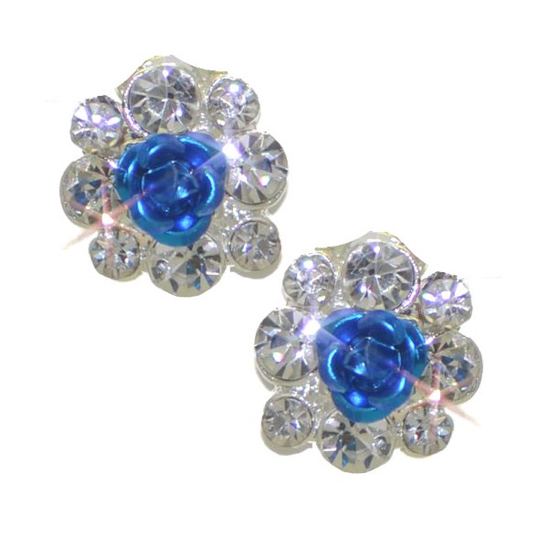 FLORIZEL Silver tone Sapphire Blue Crystal Flower Clip On Earrings