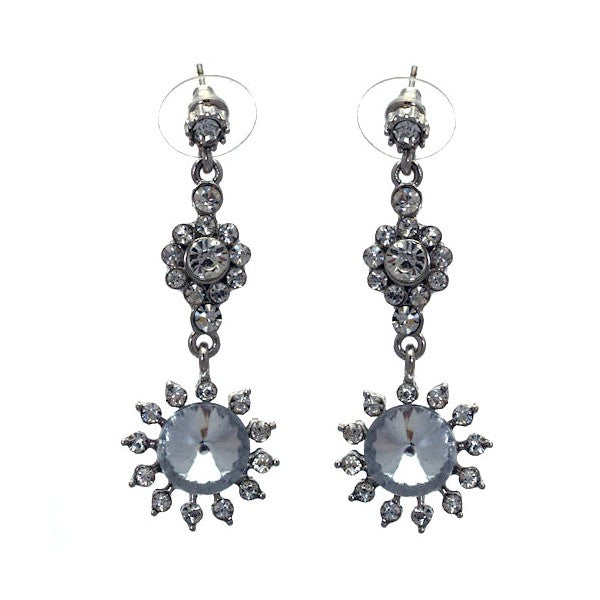 Fosette Silver tone Crystal Post Earrings